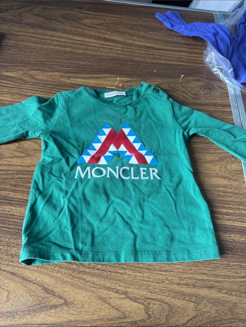 Moncler Green Long-Sleeve Logo Tee for Kids